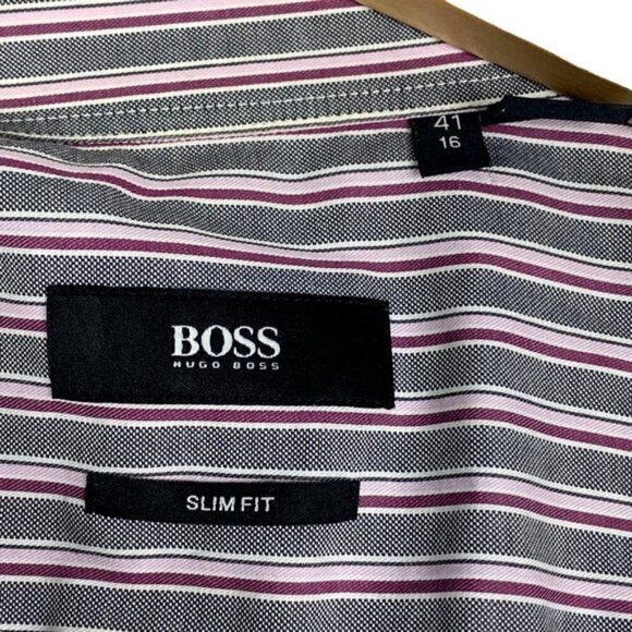 Hugo Boss Men's Purple Grey Striped Slim Fit Dress Shirt US 16 Size 41 - Picture 5 of 10